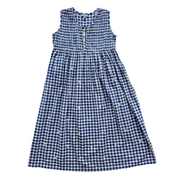 Vintage 1990s Honors 100 % cotton Blue Gingham Sleeveless Maxi Dress with Embroidered Flowers Large